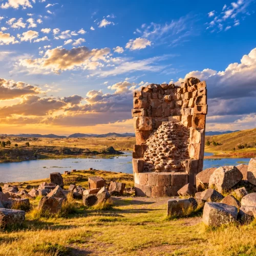 Sillustani Funeral Towers (Chullpas): Exploring Pre-Inca Tombs at Lake Umayo at Sunset
